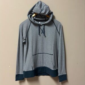 Kuhl Stria Pullover Hoodie in Navy and White Striped Pattern